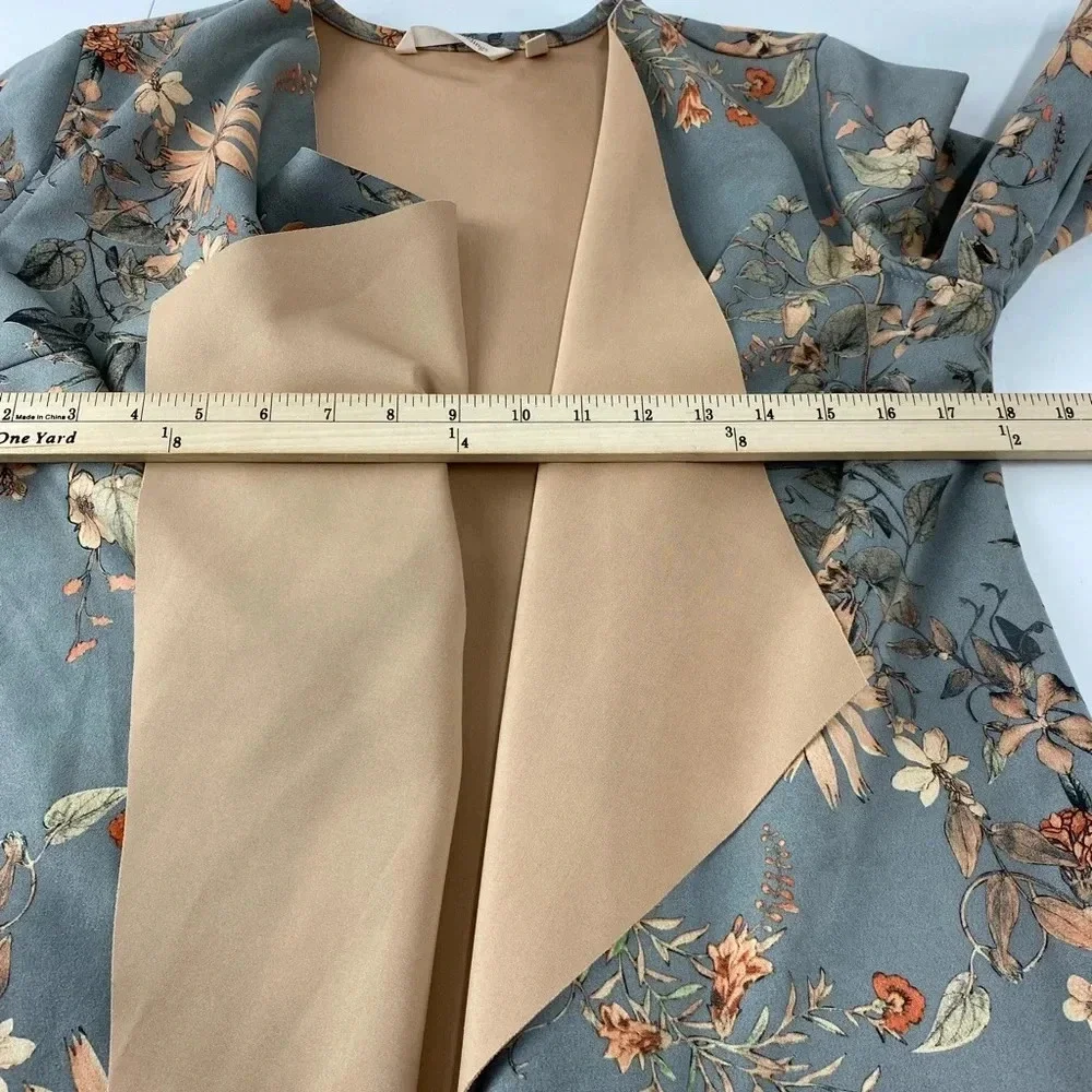 Soft Surroundings Womens Small Gray Floral Open Front Blazer Microsuede Stretch